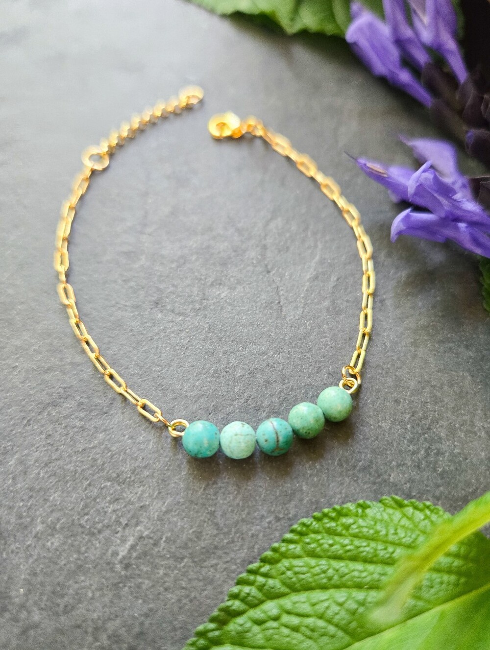 💜 NWT Turquoise Magnesite 24k Gold-Plated Paperclip Bracelet